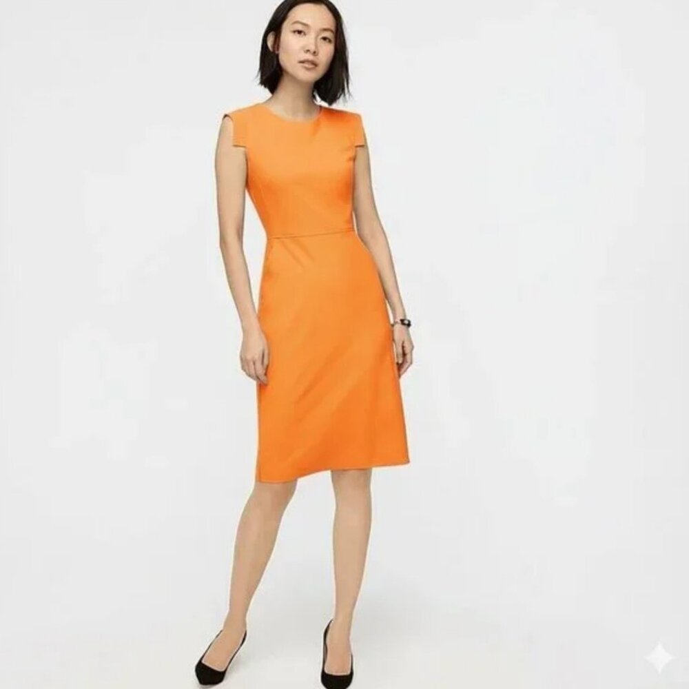 NWT J.Crew Resume Sheath in Neon Orange Italian Stretch Wool Dress